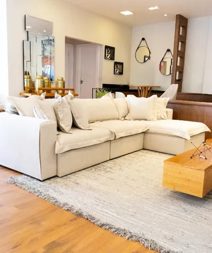 Sofá 3,0m Retrátil com pillow 20 Tecido Linho - Várias cores disponíveis!