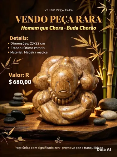 Escultura antiga o homem que chora em madeira