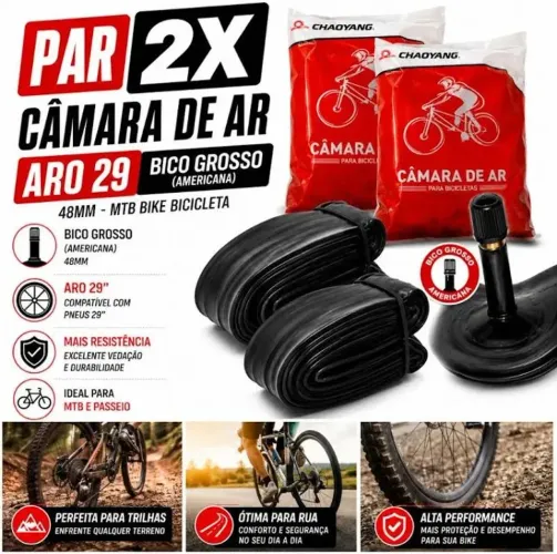 Par 2 camera de ar aro 29 bico grosso  (americano) bicicleta bike