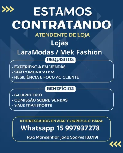 Vaga para Atendente de loja 