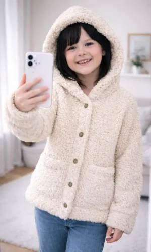 Casaco Infantil Teddy com Capuz Longo Forrado