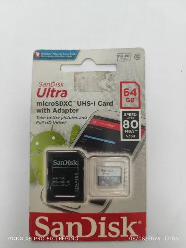 Cartão de memória 64gb micro SD SanDisk ultra classe 10 c/ adaptador 