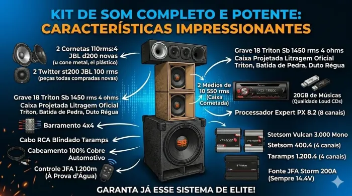 SOM AUTOMOTIVO COMPLETO COM BARRAMENTO. ROLO EM MOTO