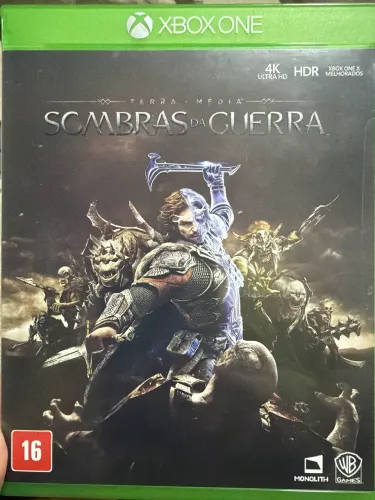 Jogo XBOX ONE cujo título é: ?Terra Média, Sombras da Guerra?.