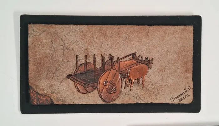 Quadro Pedra fossilizada e Cobre, Ass.: Johannes Wilhelmus V. Dartelen (49,5x24,) de 1980.