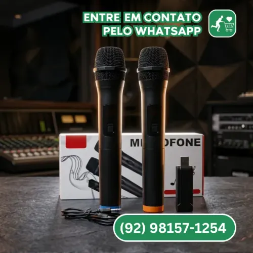 Microfone Duplo Sem fio Com Receptor USB