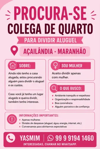 Procuro colega de quarto - Açailândia- MA