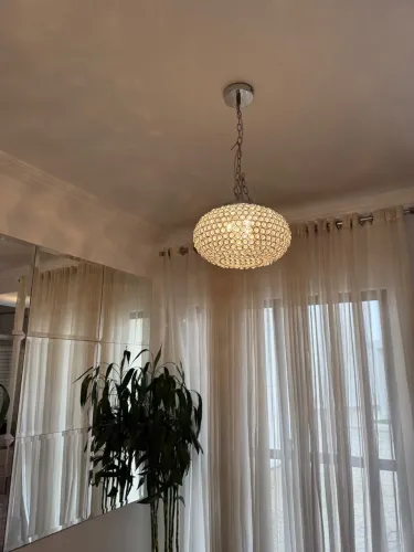 Lustre pendente redondo cromado com cristais