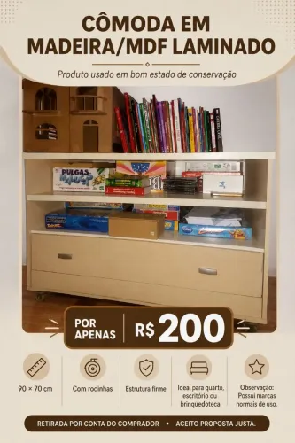Cômoda em Madeira/MDF Laminado