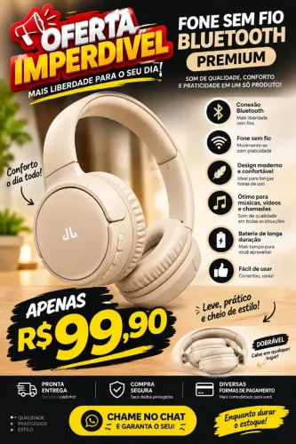 Oferta Imperdível! Fone Bluetooth Sem Fio Premium - R$ 99,90 ?