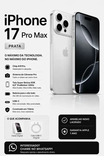 iPhone 17 Pro Max 256GB - Silver (Prata) Novo/lacrado 1 ano de garantia