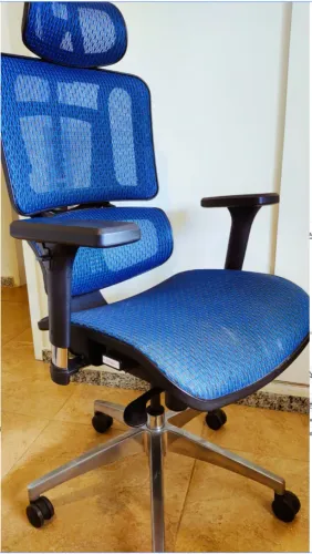 Cadeira Escritório Ergonômica DT3 Helora Mesh Azul com Apoio Lombar