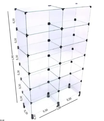 Estante de vidro modulado tipo vitrine (grande 1,90 alt c 12 nichos)