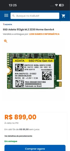 SSD NVMe 512GB M.2 2230 ADATA PCIe Gen 4x4