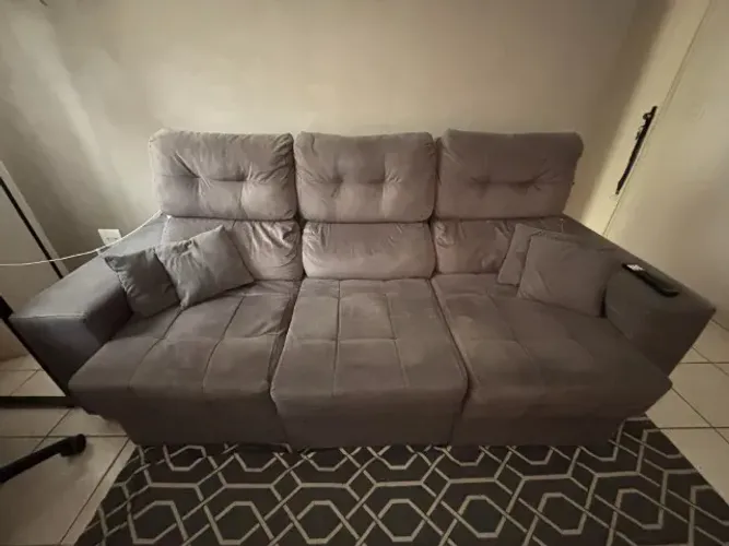 Sofá Retrátil e Reclinável Cama inBox Diamond 2,25m Tecido Suede Velusoft Cinza