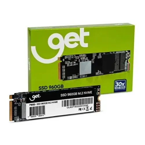 SSD 960GB GET M.2 2280 NVMe PCIe Leitura 1600MB/s Gravação 1400MB/s NAND 3D Frete Grátis