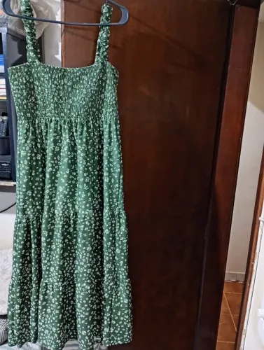 Vestido com alças Longo Verde-escuro florido C&A