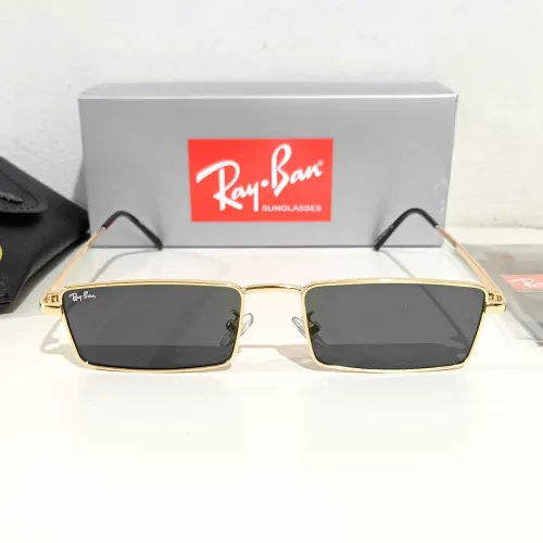 Óculos de sol Ray ban Emy bio based dourado e lente preto unissex novo 