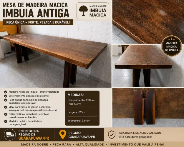 MESA DE MADEIRA MACIÇA - IMBUIA ANTIGA
