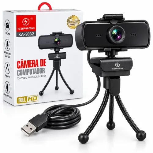 Câmera Webcam Full HD Top Com Microfone Integrado e tripé