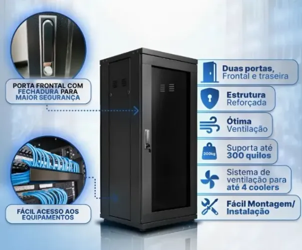 Vendo Rack Piso Servidor 28U com porta de vidro, incluso switch e 24 portas