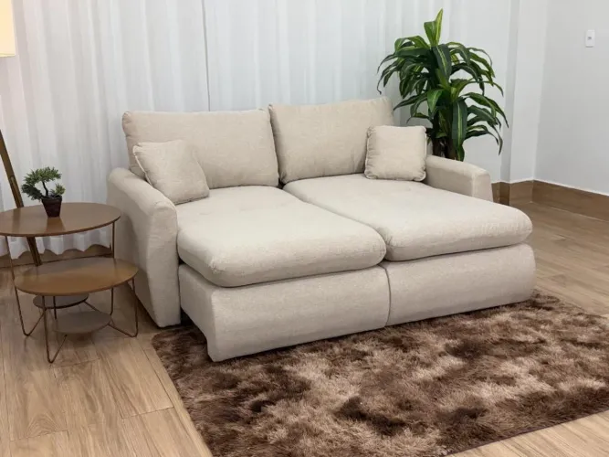 Sofá Cama Retrátil Reclinável Veneza 2.10m Bege Linho Entrega Rãpida