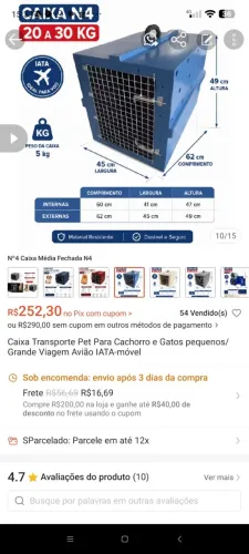 Caixa de Transporte IATA-vÔos gol/tam/latam Cachorro e gatos Nº1 A Nº8-SP X AP