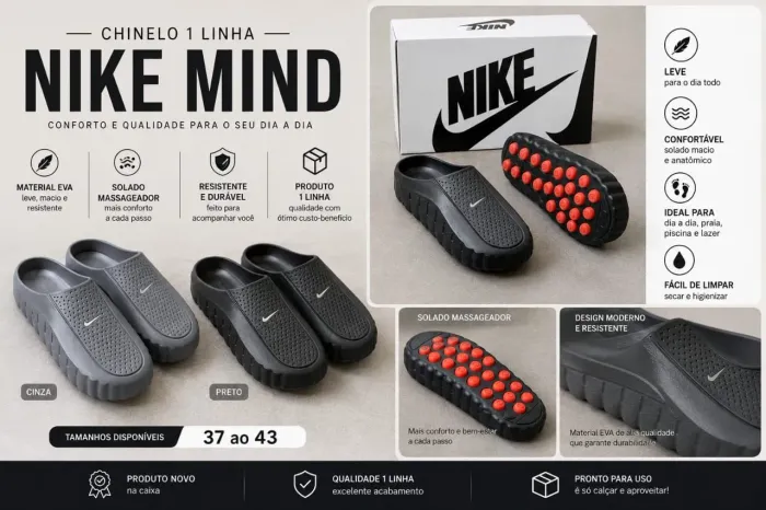 Chinelo Nike Mind 1° linha Premium novo