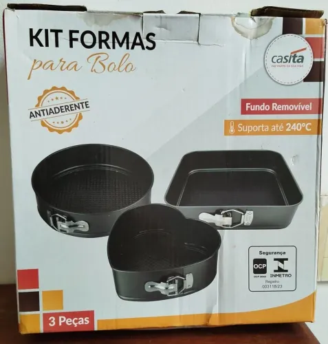 Kit de Formas Antiaderentes 3 Peças com fundo removível 