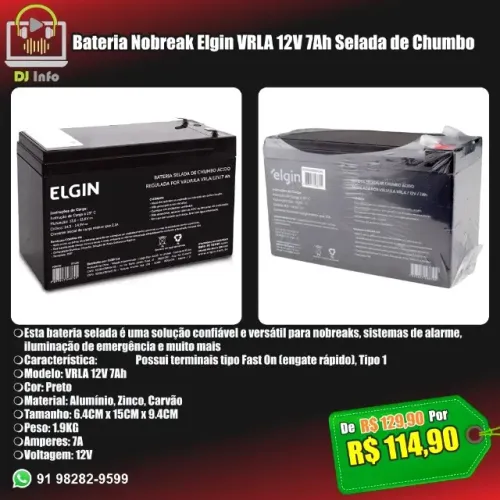 Bateria Nobreak Elgin VRLA 12V 7Ah Selada de Chumbo
