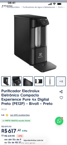 Purificador água Electrolux