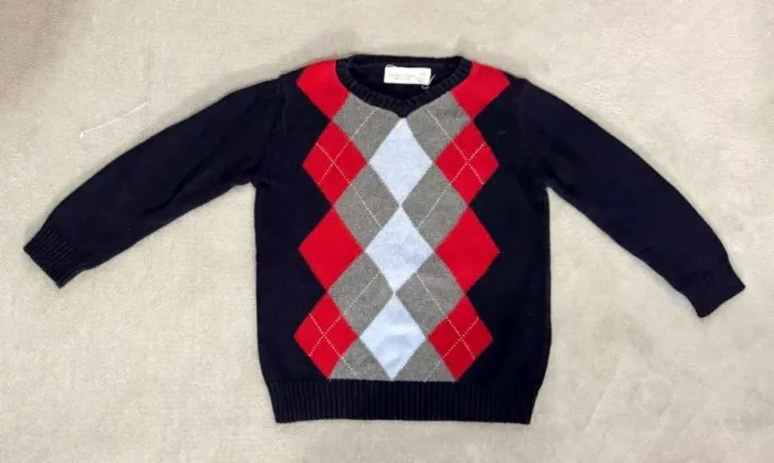 Suéter Infantil Xadrez Zara Azul Vermelho