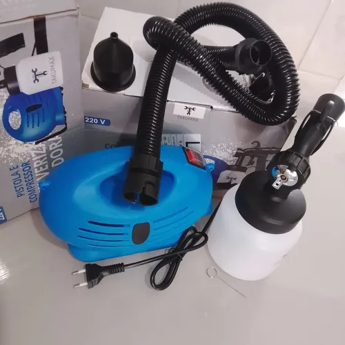 Pistola pulverizadora portátil com compressor<br>- Perfeita para madeira, metal e plástico
