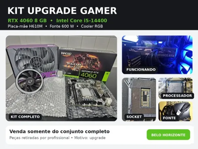 Kit Upgrade RTX 4060 8GB + i5-14400 + H610M + Fonte 600W