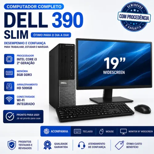 Computador Completo Dell 390 Slim 8gb Ddr3 Hd 500gb Wifi Mouse Teclado Monitor Grande 19"