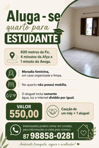 Quarto para alugar sem mobília
