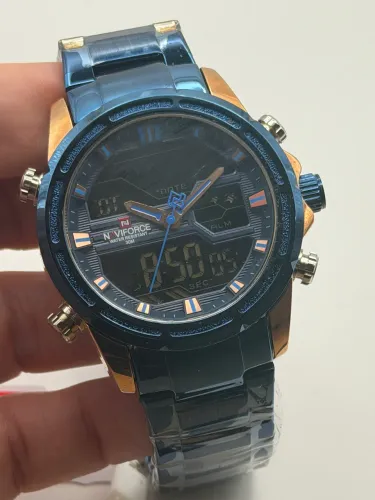 Relógio Naviforce Original Preto e Dourado Digital Analógico Aço Inox Novo na Caixa