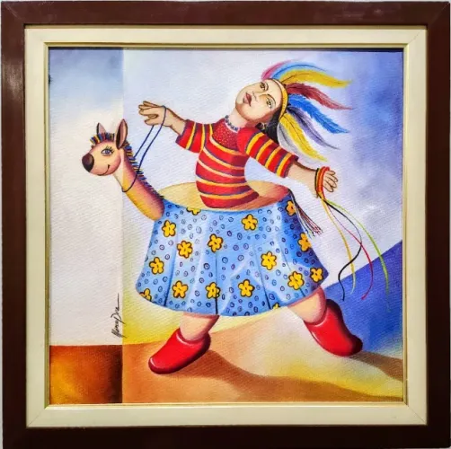 Quadro Artista Márcio Pita, Pintura em Tela, 61x61cm, Assinada e Com Moldura