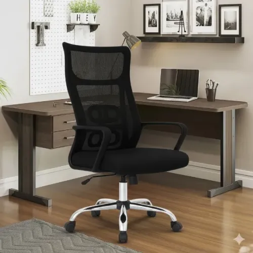 Cadeira Escritório Tela Navi Preta Conforto Ergonômico Ideal para Longas Jornadas 20082