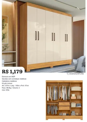 Guarda Roupa Verso 6 portas - Promoção