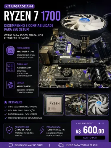 KIT AMD RYZEN 7 1700 + PLACA-MÃE A320M + COOLER