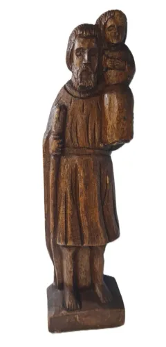 Escultura de Arte Sacra Popular em Madeira Nobre - "São Cristóvão com o Menino Jesus" (37