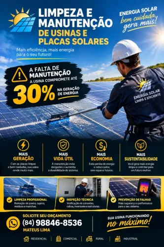 LIMPEZA E MANUTENÇÃO DE PLACAS SOLAR
