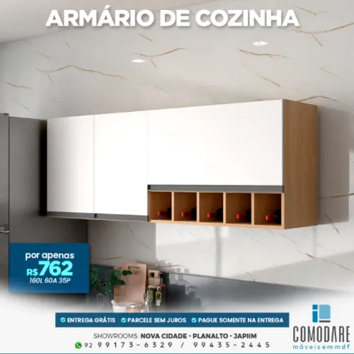 Armário de Cozinha 3 Portas com Nicho Adega 1,60m - R$ 762