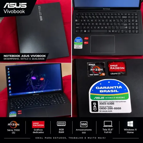 Vendo notebook ASUS Vivobook Go 15 AMD Ryzen 5 7520 8gb 512gb ssd