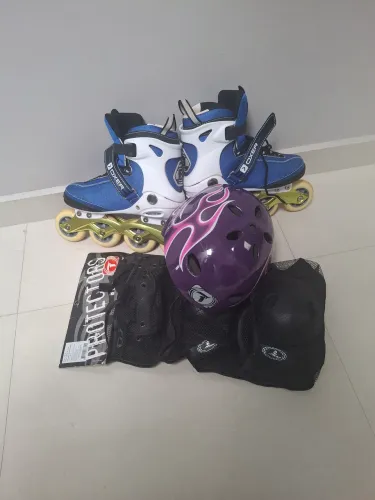 Patins femino 37 com equipamentos de segurança 