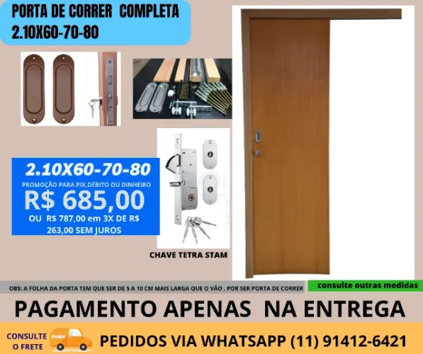 porta de correr hb66 kit completo com ferragem