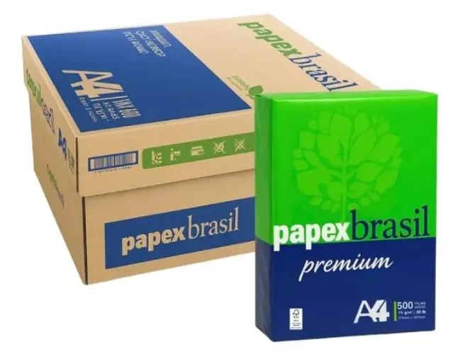 Papel A4  PapexBrasil Resma 500Folhas75G Cx C/10 Pacotes