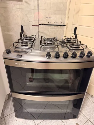 Vendo Fogão Brastemp Ative! 5 bocas, forno duplo, inox, 220V