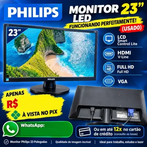 Monitor Philips 23? Led Funcionando Perfeitamente! (Usado)
